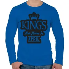 PRINTFASHION KINGS are born in April - fekete - Férfi hosszú ujjú póló - Királykék férfi póló