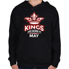 PRINTFASHION Kings are born in May - Gyerek kapucnis pulóver - Fekete gyerek pulóver, kardigán
