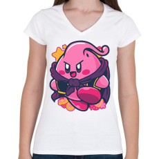 PRINTFASHION Kirby BUU - Női V-nyakú póló - Fehér