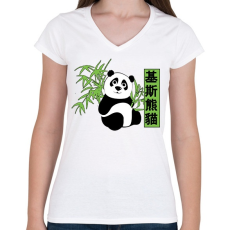 PRINTFASHION kis panda - Női V-nyakú póló - Fehér