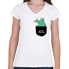 PRINTFASHION Kis szörny a zsebben - Női V-nyakú póló - Fehér