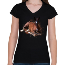 PRINTFASHION kiscsikó portré - Női V-nyakú póló - Fekete női póló