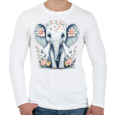 PRINTFASHION Kiselefánt virágokkal - Férfi hosszú ujjú póló - Fehér férfi pulóver, kardigán