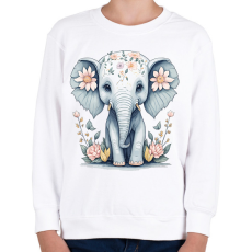 PRINTFASHION Kiselefánt virágokkal - Gyerek pulóver - Fehér