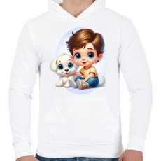 PRINTFASHION Kisfiú kiskutyával - Férfi kapucnis pulóver - Fehér