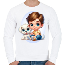 PRINTFASHION Kisfiú kiskutyával - Férfi pulóver - Fehér férfi pulóver, kardigán