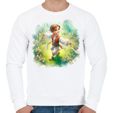 PRINTFASHION Kisfiú népviseletben a tavaszi virágos réten - Férfi pulóver - Fehér férfi pulóver, kardigán