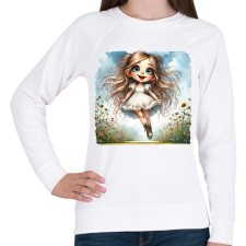 PRINTFASHION Kislány a tavaszi réten - Női pulóver - Fehér női pulóver, kardigán