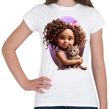 PRINTFASHION Kislány cicával - Női póló - Fehér női póló