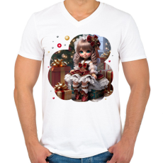 PRINTFASHION Kislány karácsonyi ruhában - Férfi V-nyakú póló - Fehér