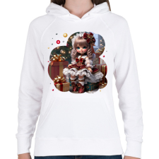PRINTFASHION Kislány karácsonyi ruhában - Női kapucnis pulóver - Fehér női pulóver, kardigán