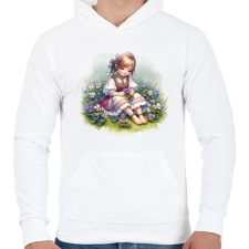 PRINTFASHION Kislány népviseletben - Férfi kapucnis pulóver - Fehér férfi pulóver, kardigán