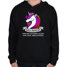 PRINTFASHION Kislányom unikornis - Gyerek kapucnis pulóver - Fekete