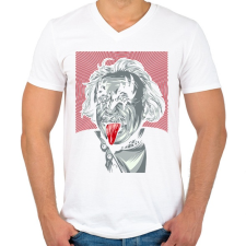 PRINTFASHION KISS: Einstein - Férfi V-nyakú póló - Fehér férfi póló