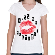 PRINTFASHION kiss me - Női V-nyakú póló - Fehér