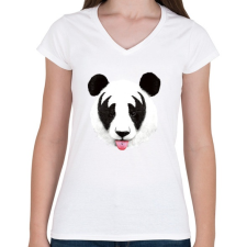 PRINTFASHION Kiss of a panda - Női V-nyakú póló - Fehér női póló