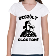 PRINTFASHION Kisvakond - Beszólt, elástam! - Női V-nyakú póló - Fehér