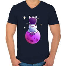 PRINTFASHION Kocka asztronauta lila - Férfi V-nyakú póló - Sötétkék férfi póló