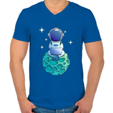 PRINTFASHION Kocka asztronauta zöld - Férfi V-nyakú póló - Királykék férfi póló