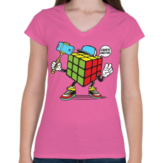 PRINTFASHION Kocka mester - Női V-nyakú póló - Rózsaszín