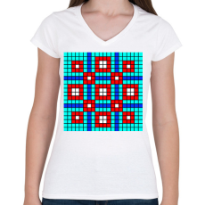 PRINTFASHION Kockás minta 01 - Női V-nyakú póló - Fehér