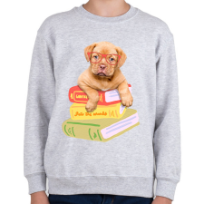 PRINTFASHION Kölyök masztiff szemüvegben könyvekkel - Gyerek pulóver - Sport szürke gyerek pulóver, kardigán