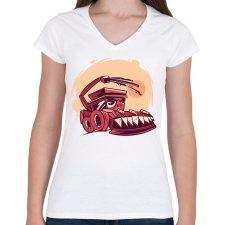 PRINTFASHION Kombájn - Női V-nyakú póló - Fehér női póló