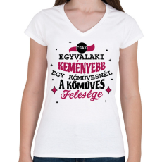 PRINTFASHION Kőműves felesége - Női V-nyakú póló - Fehér