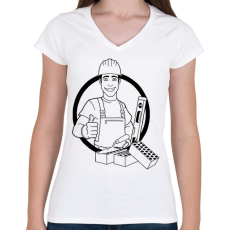 PRINTFASHION kőműves - Női V-nyakú póló - Fehér