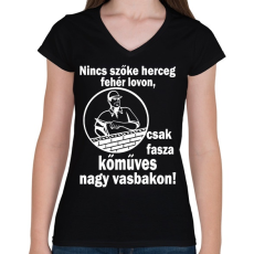 PRINTFASHION kőműves - Női V-nyakú póló - Fekete