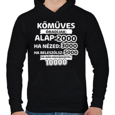 PRINTFASHION Kőműves óradíjak - Férfi kapucnis pulóver - Fekete