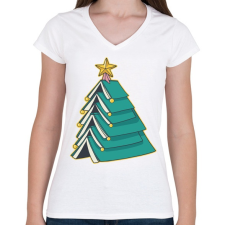 PRINTFASHION Könyv karácsonyfa - Női V-nyakú póló - Fehér női póló