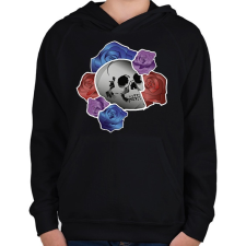 PRINTFASHION koponya és rózsák - Gyerek kapucnis pulóver - Fekete gyerek pulóver, kardigán