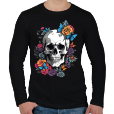 PRINTFASHION koponya pillangókkal és virágokkal - Férfi hosszú ujjú póló - Fekete