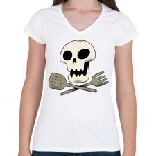 PRINTFASHION Koponyás szakács - Női V-nyakú póló - Fehér női póló