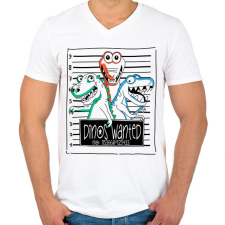 PRINTFASHION Körözött dínók - Férfi V-nyakú póló - Fehér férfi póló