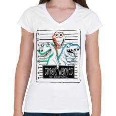 PRINTFASHION Körözött dínók - Női V-nyakú póló - Fehér