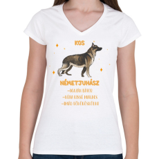PRINTFASHION Kos - Németjuhász - Női V-nyakú póló - Fehér