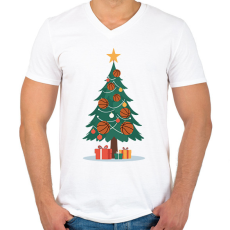 PRINTFASHION Kosaras karácsonyfa - Férfi V-nyakú póló - Fehér
