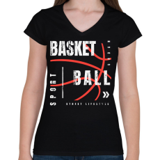 PRINTFASHION kosárlabda - Női V-nyakú póló - Fekete