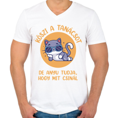 PRINTFASHION Köszi a tanácsot - Férfi V-nyakú póló - Fehér