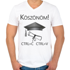PRINTFASHION Köszönöm! Crtl+C Ctrl+V - Férfi V-nyakú póló - Fehér férfi póló