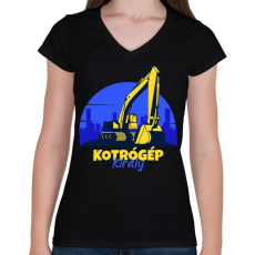 PRINTFASHION Kotrógép király - Női V-nyakú póló - Fekete
