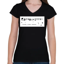 PRINTFASHION Kótyomfitty - Női V-nyakú póló - Fekete női póló