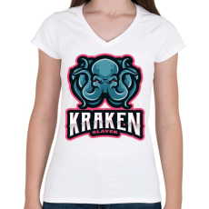 PRINTFASHION Kraken Slayer - Női V-nyakú póló - Fehér
