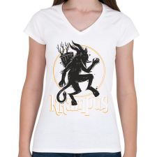 PRINTFASHION Krampusz virgács Mikulás helyett - Női V-nyakú póló - Fehér női póló