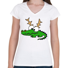 PRINTFASHION Krokodil Rudolf - Női V-nyakú póló - Fehér női póló