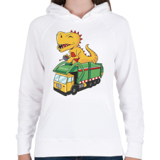 PRINTFASHION Kukásautó és dínó - Női kapucnis pulóver - Fehér női pulóver, kardigán