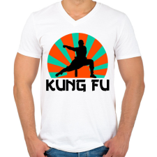 PRINTFASHION KUNG FU - Férfi V-nyakú póló - Fehér férfi póló