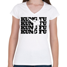 PRINTFASHION Kung fu - Női V-nyakú póló - Fehér női póló